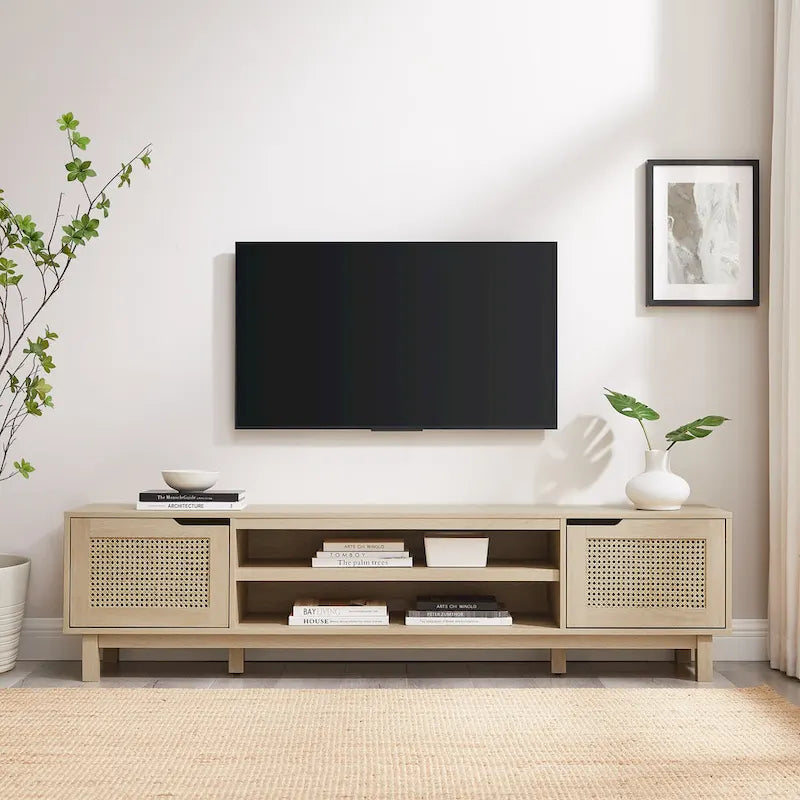 Meuble TV avec portes en faux rotin