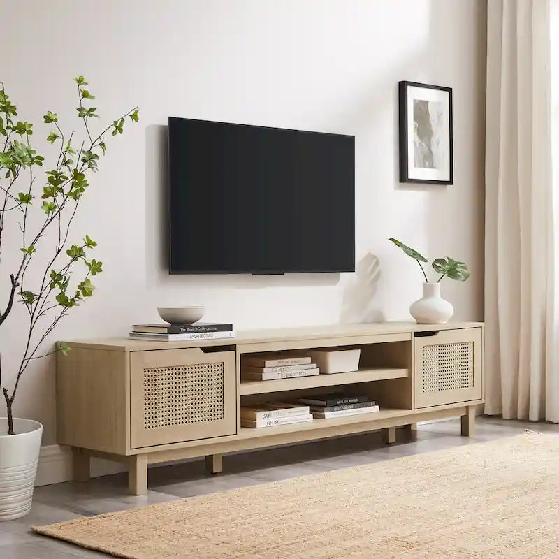 Meuble TV avec portes en faux rotin