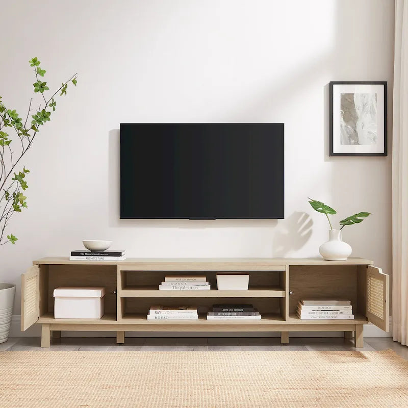 Meuble TV avec portes en faux rotin