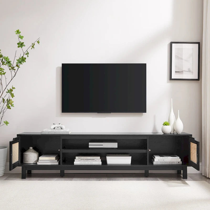 Meuble TV avec portes en faux rotin