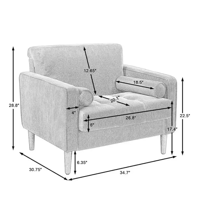 Fauteuils d'appoint modernes rembourrés, larges fauteuils en velours côtelé pour le salon