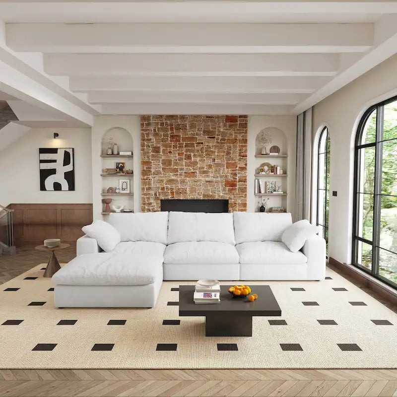 Grand canapé modulaire en duvet pour salon, convertible en lit
