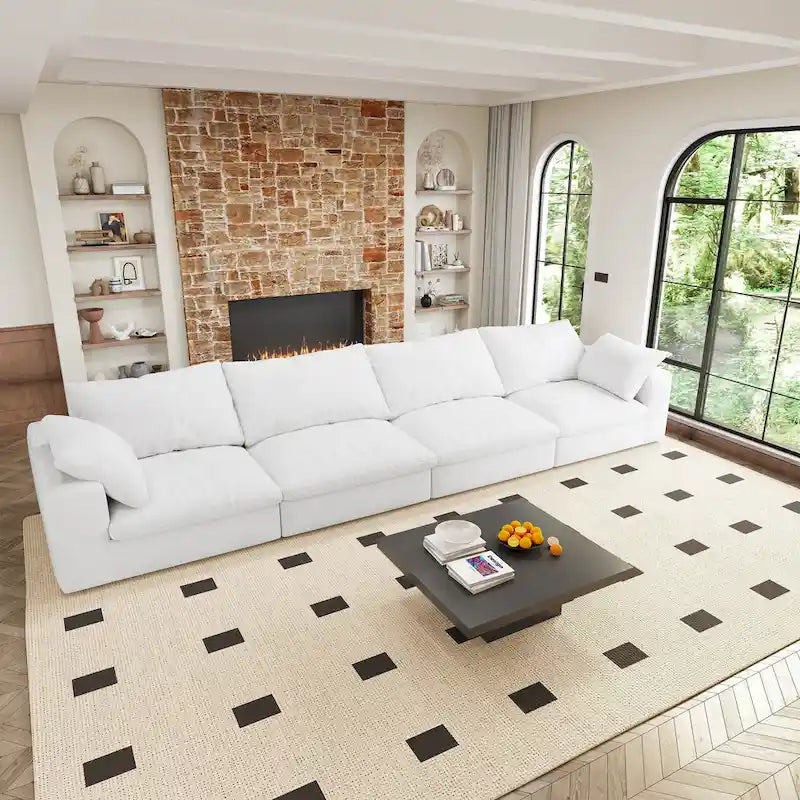 Grand canapé modulaire en duvet pour salon, convertible en lit