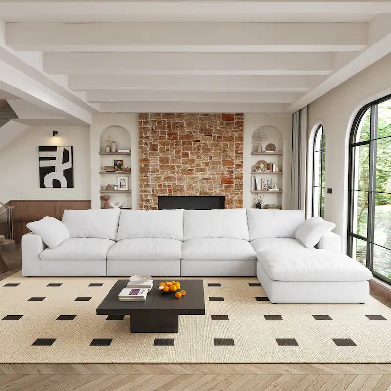 Grand canapé modulaire en duvet pour salon, convertible en lit