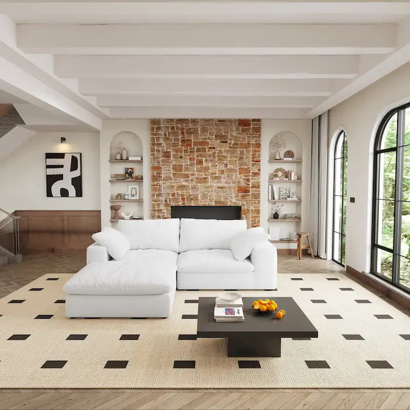 Grand canapé modulaire en duvet pour salon, convertible en lit