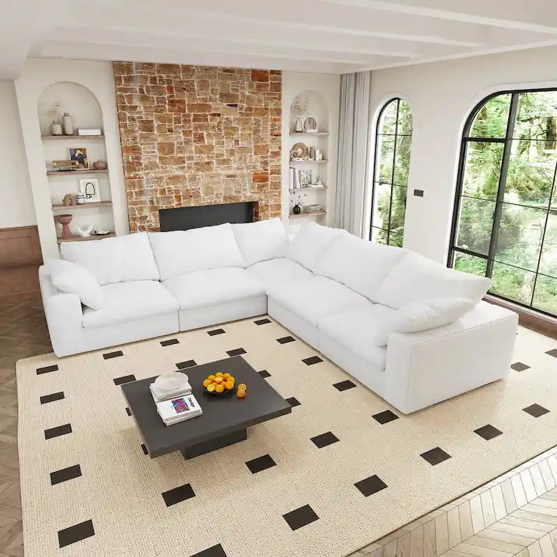 Grand canapé modulaire en duvet pour salon, convertible en lit