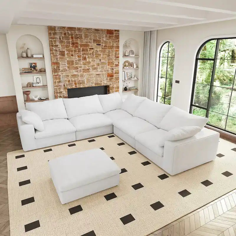 Grand canapé modulaire en duvet pour salon, convertible en lit