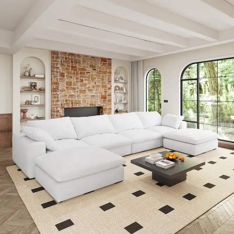 Grand canapé modulaire en duvet pour salon, convertible en lit