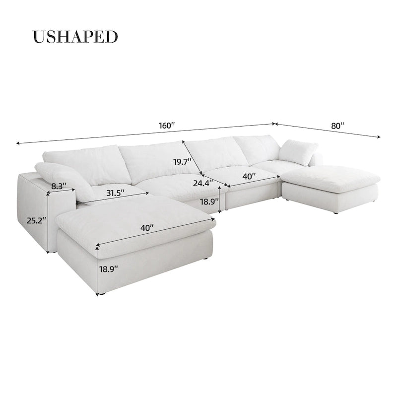 Grand canapé modulaire en duvet pour salon, convertible en lit