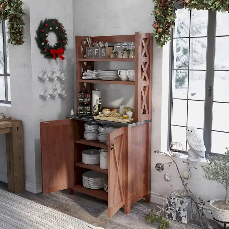 Armoire de rangement suspendue multifonctionnelle au fini noyer de style rustique
