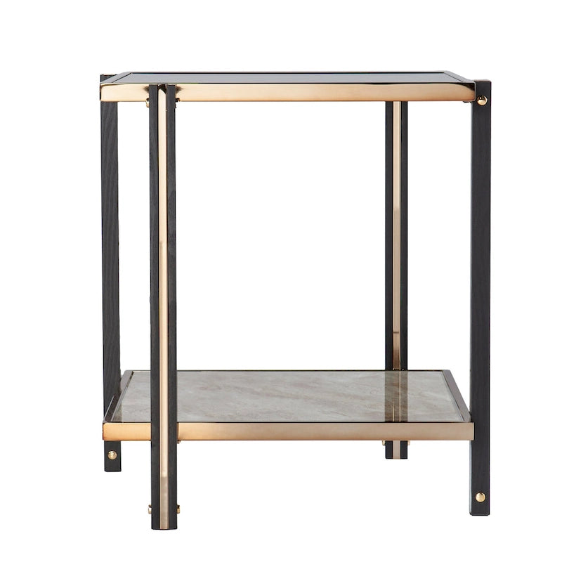 Table d'appoint en métal couleur champagne (style transitionnel)