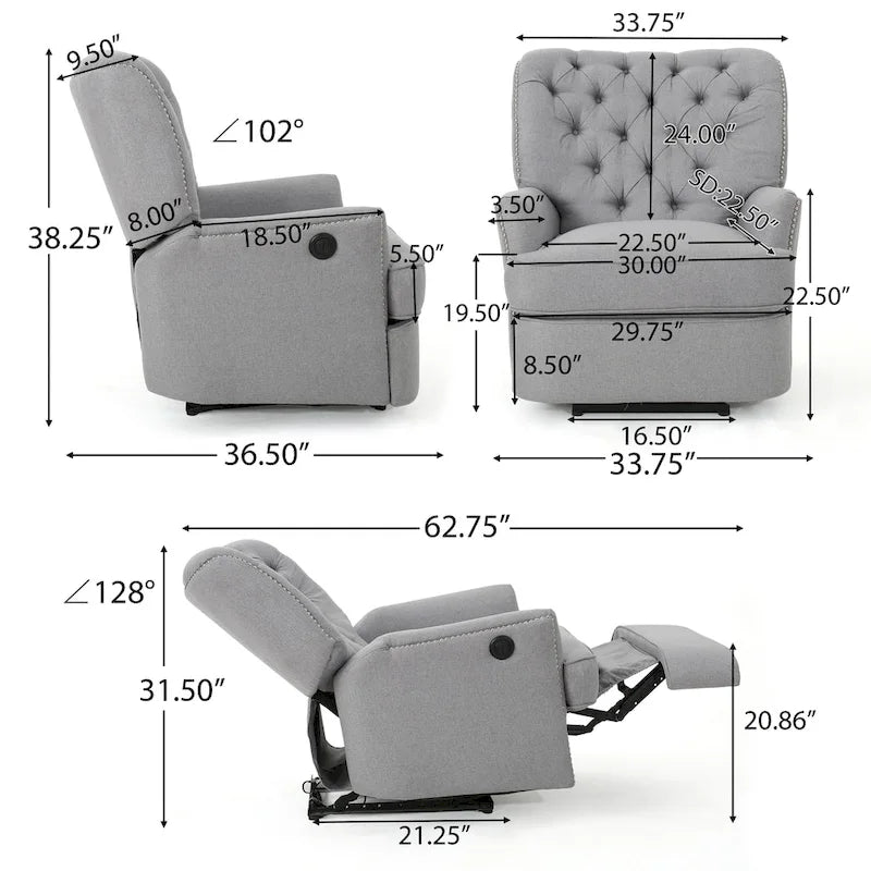Fauteuil inclinable électrique en tissu capitonné