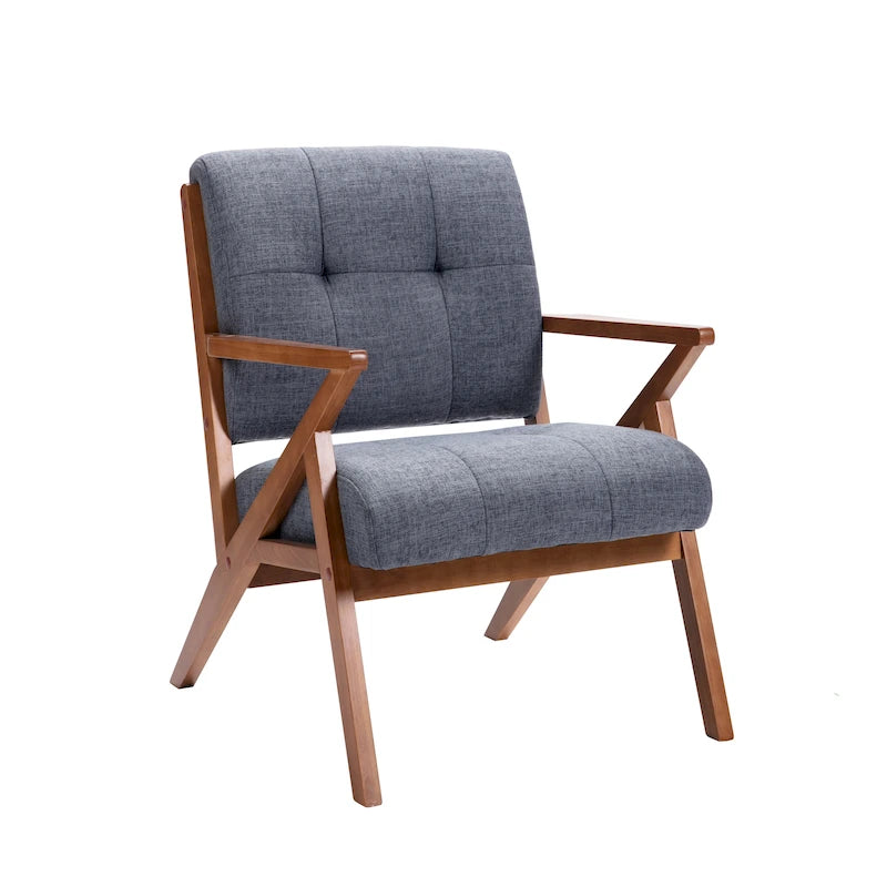 Fauteuil d'appoint capitonné (avec pieds et accoudoirs en bois)