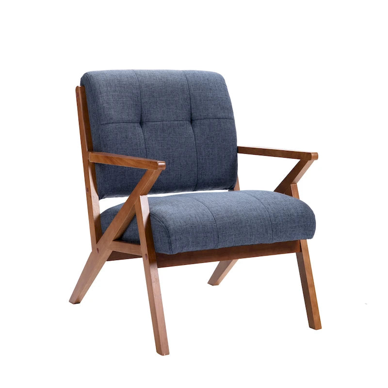Fauteuil d'appoint capitonné (avec pieds et accoudoirs en bois)