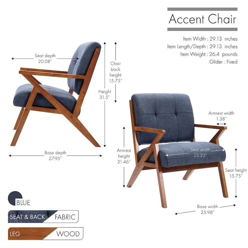 Fauteuil d'appoint capitonné (avec pieds et accoudoirs en bois)