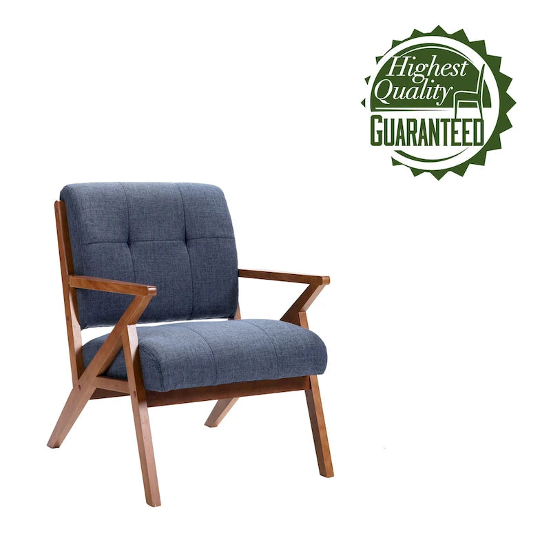 Fauteuil d'appoint capitonné (avec pieds et accoudoirs en bois)