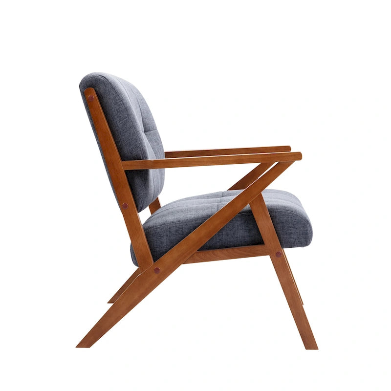 Fauteuil d'appoint capitonné (avec pieds et accoudoirs en bois)