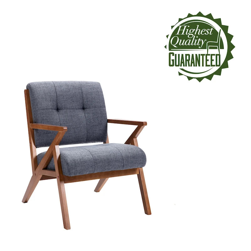 Fauteuil d'appoint capitonné (avec pieds et accoudoirs en bois)