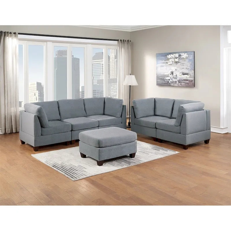 Pouf de cocktail tapissé de tissu effet lin