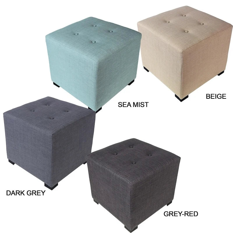 Pouf carré capitonné à 4 boutons de couleur unie