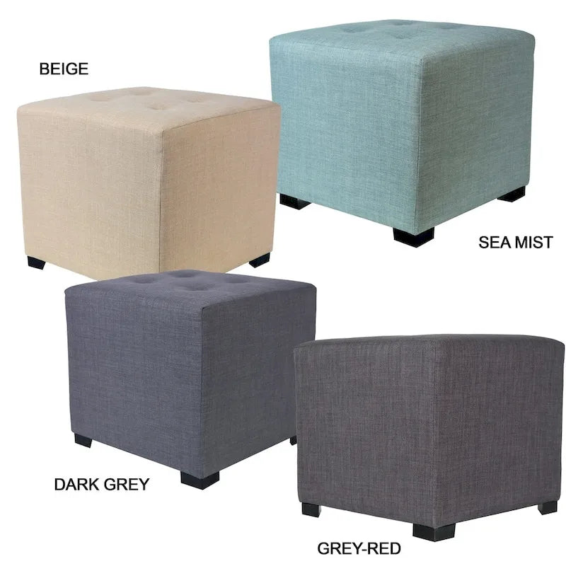 Pouf carré capitonné à 4 boutons de couleur unie