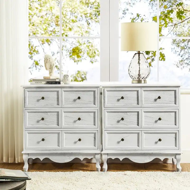 Pallantium Farmhouse 30Tall Distressed 3-Drawer Nightstand With Solid Wood Legs and Adjustable Feet Set Of 2 by HULALA HOME