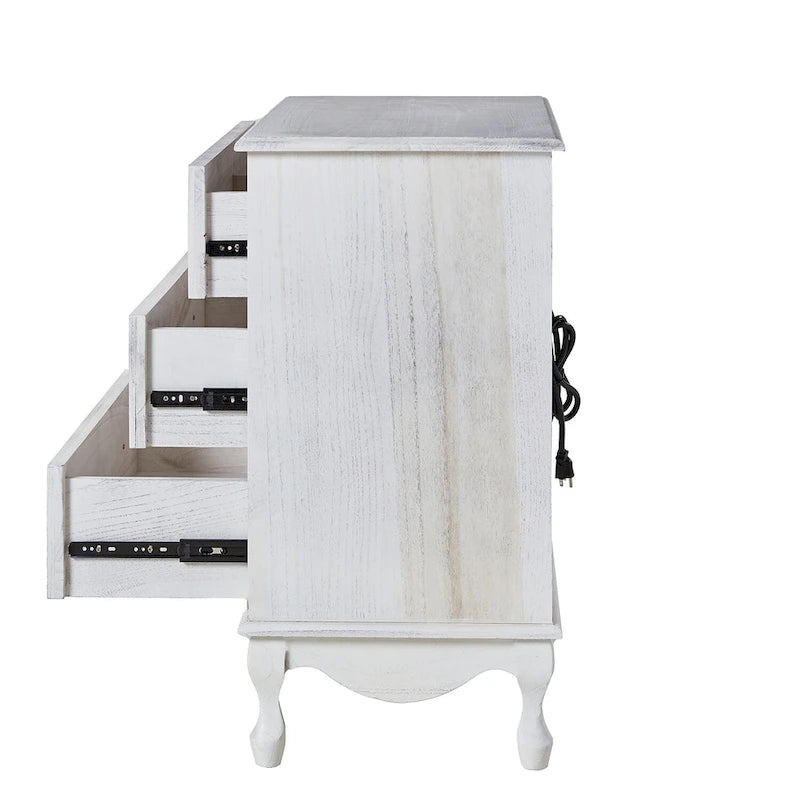 Table de chevet 3 tiroirs style ferme effet vieilli