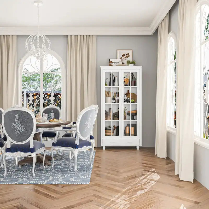 Bibliothèque Blanche avec Portes en Verre Vitrine Étagère de Rangement - 70.9H x 36.2W