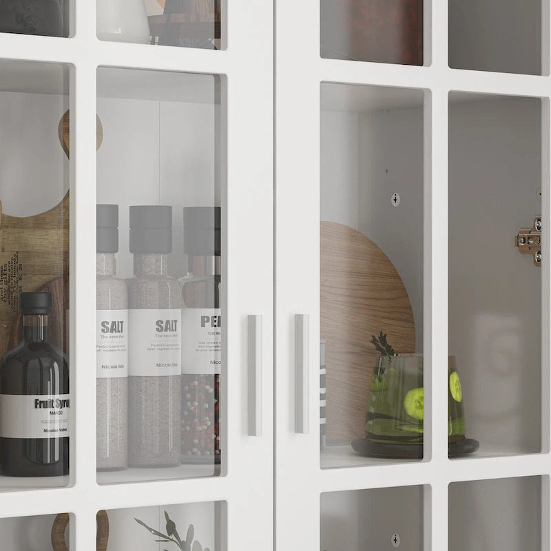 Bibliothèque Blanche avec Portes en Verre Vitrine Étagère de Rangement - 70.9H x 36.2W