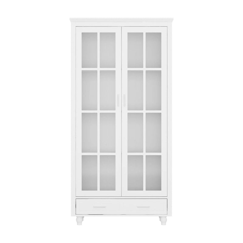 Bibliothèque Blanche avec Portes en Verre Vitrine Étagère de Rangement - 70.9H x 36.2W