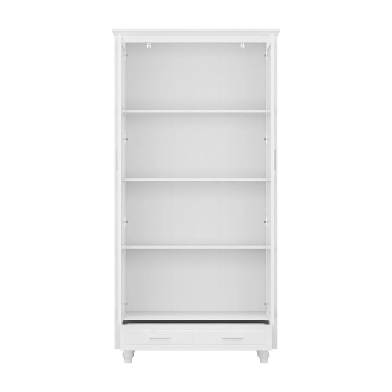 Bibliothèque Blanche avec Portes en Verre Vitrine Étagère de Rangement - 70.9H x 36.2W
