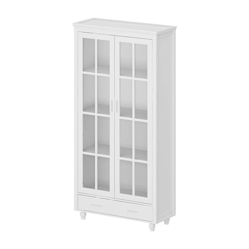 Bibliothèque Blanche avec Portes en Verre Vitrine Étagère de Rangement - 70.9H x 36.2W