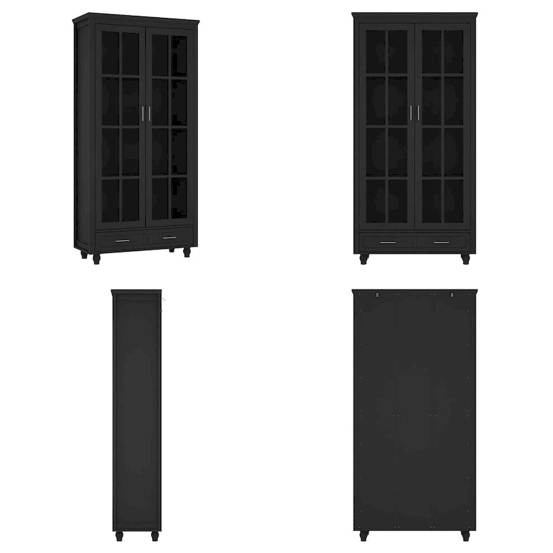 Bibliothèque Blanche avec Portes en Verre Vitrine Étagère de Rangement - 70.9H x 36.2W