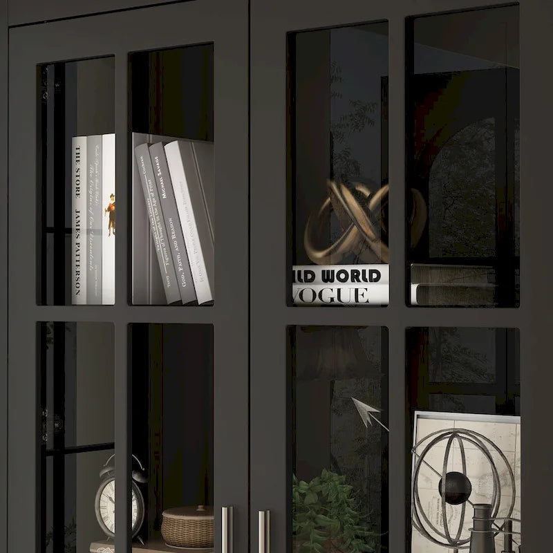 Bibliothèque Blanche avec Portes en Verre Vitrine Étagère de Rangement - 70.9H x 36.2W