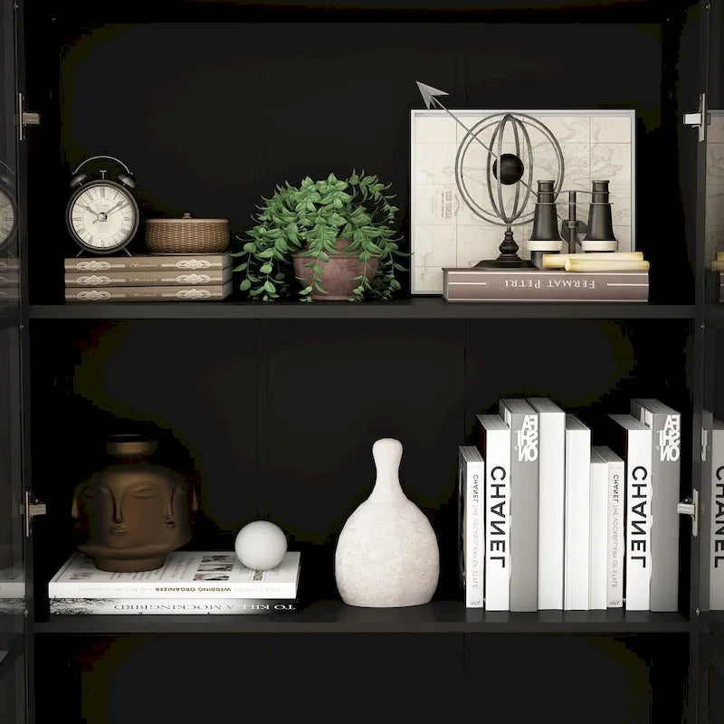 Bibliothèque Blanche avec Portes en Verre Vitrine Étagère de Rangement - 70.9H x 36.2W
