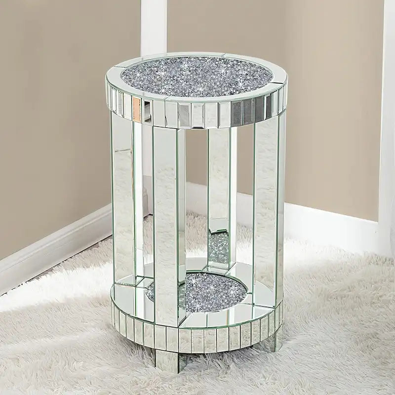 Table d'appoint ronde haute en verre miroir
