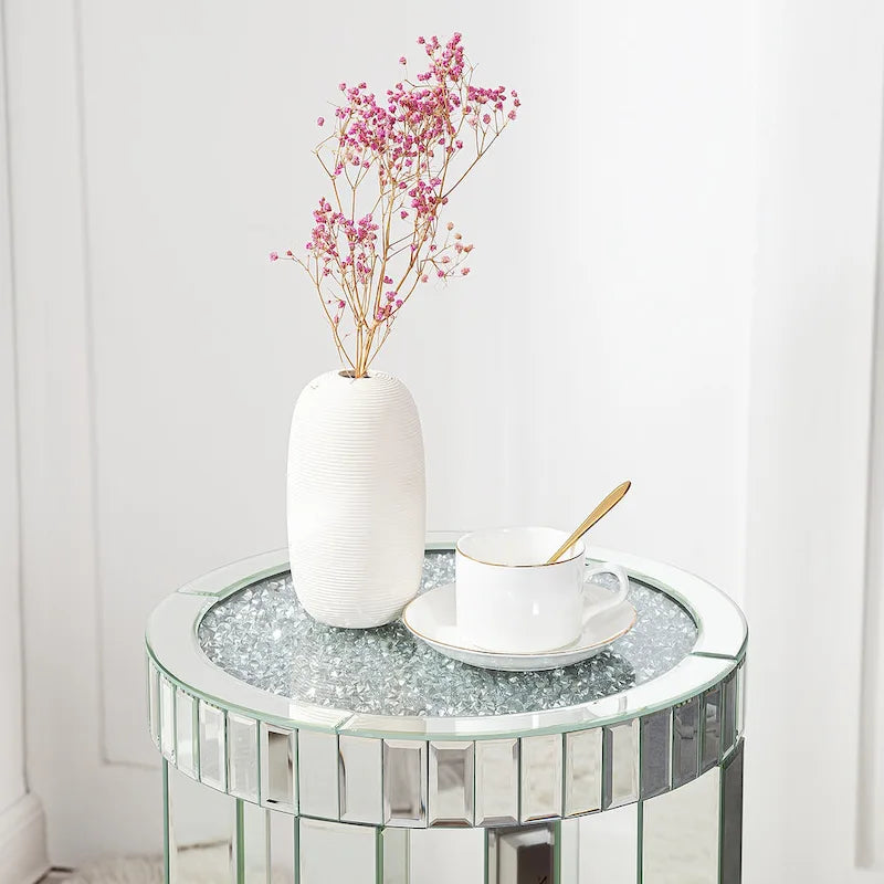 Table d'appoint ronde haute en verre miroir