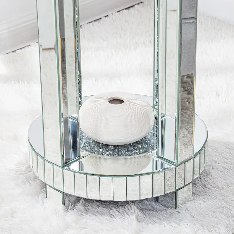 Table d'appoint ronde haute en verre miroir