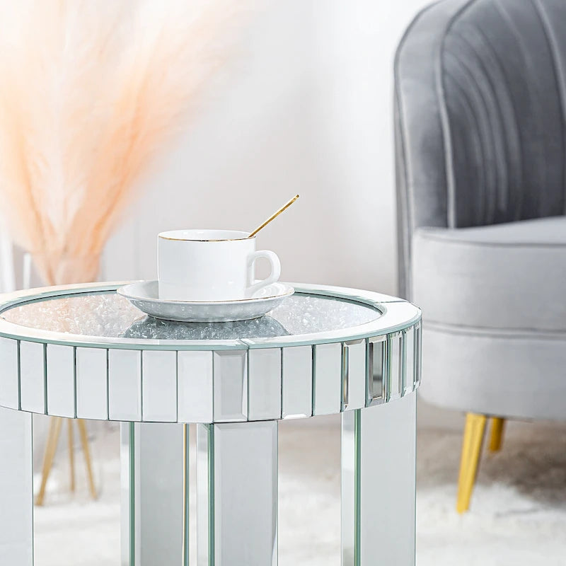 Table d'appoint ronde haute en verre miroir