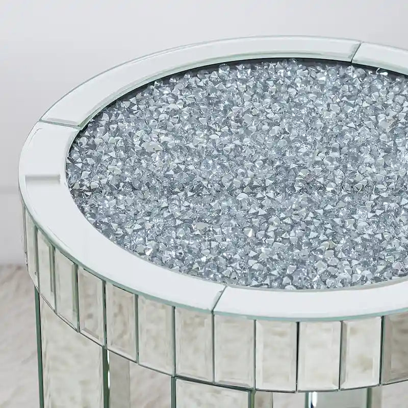 Table d'appoint ronde haute en verre miroir