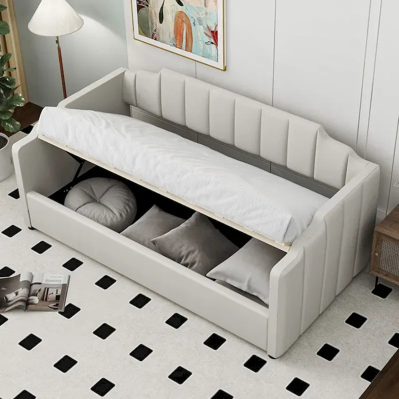 Lit de repos capitonné pour une personne (avec rangement sous le lit)