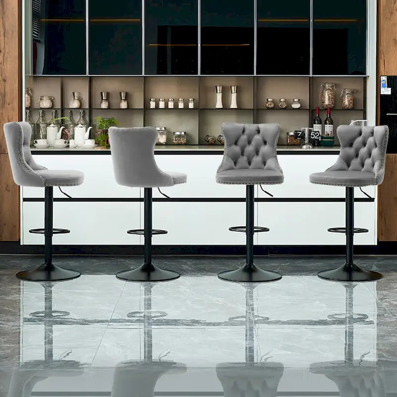 Velvet Adjustable Swivel Counter Height Barstools Set of 2