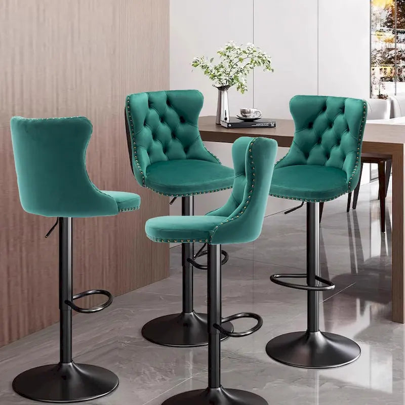 Ensemble de 2 tabourets de bar pivotants et réglables en velours, hauteur comptoir