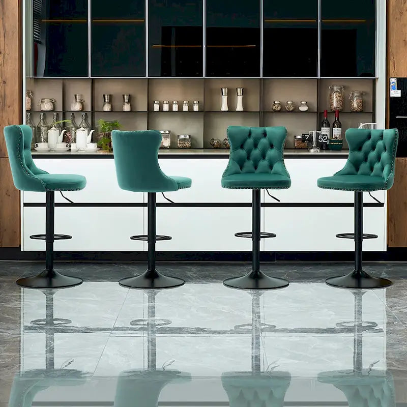 Ensemble de 2 tabourets de bar pivotants et réglables en velours, hauteur comptoir