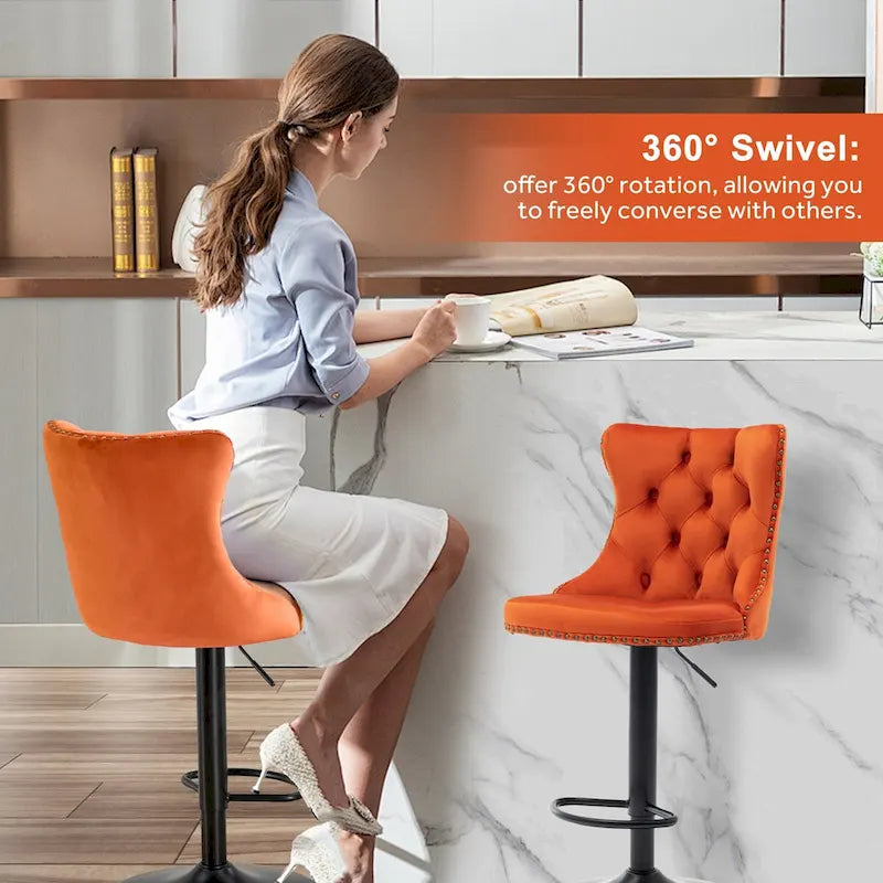 Ensemble de 2 tabourets de bar pivotants et réglables en velours, hauteur comptoir