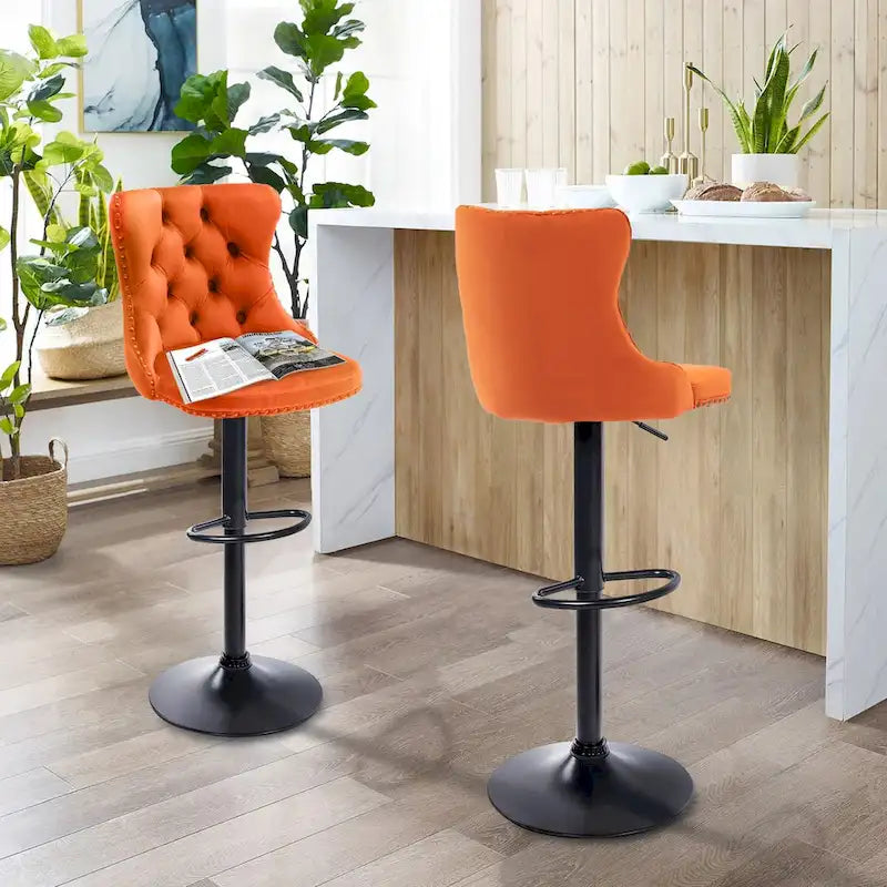 Ensemble de 2 tabourets de bar pivotants et réglables en velours, hauteur comptoir