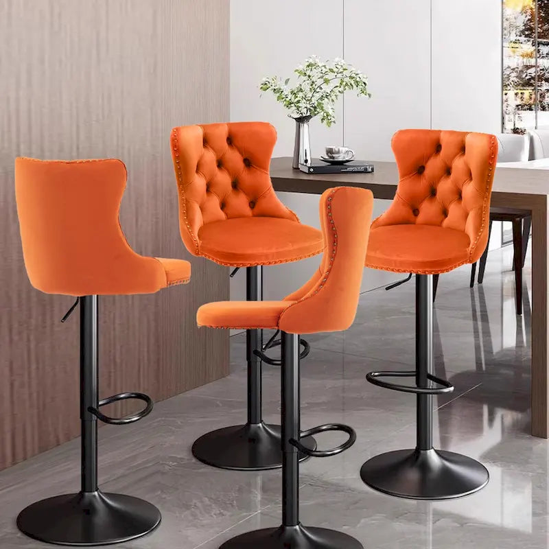 Ensemble de 2 tabourets de bar pivotants et réglables en velours, hauteur comptoir