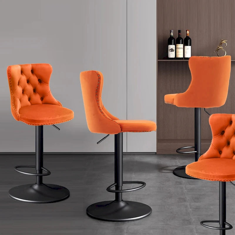 Ensemble de 2 tabourets de bar pivotants et réglables en velours, hauteur comptoir