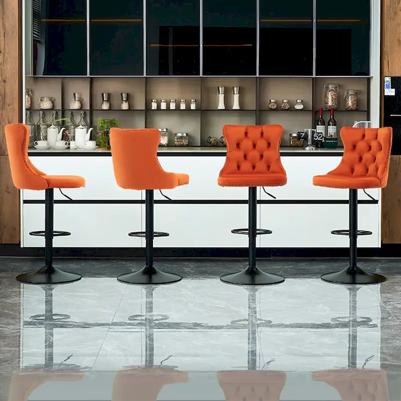 Ensemble de 2 tabourets de bar pivotants et réglables en velours, hauteur comptoir