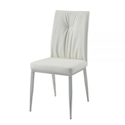 Chaises de salle à manger de 22 pouces, ensemble de deux, dossier capitonné, beige et chrome.